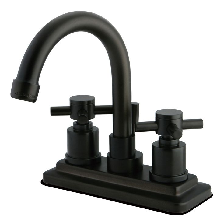 a black faucet with two handles and three knobs