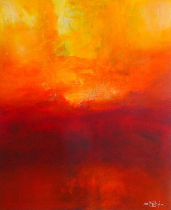 an orange and red painting on canvas