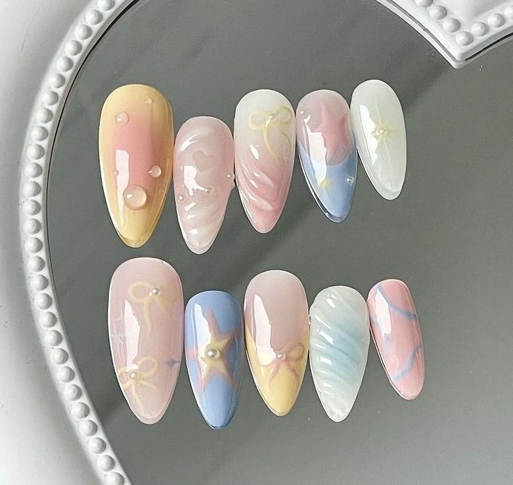 Pastel Nails Designs, Bows Pink, Summery Nails, Girly Acrylic Nails, Almond Nails Designs, Pretty Gel Nails, Soft Nails, Kawaii Nails, Dream Nails