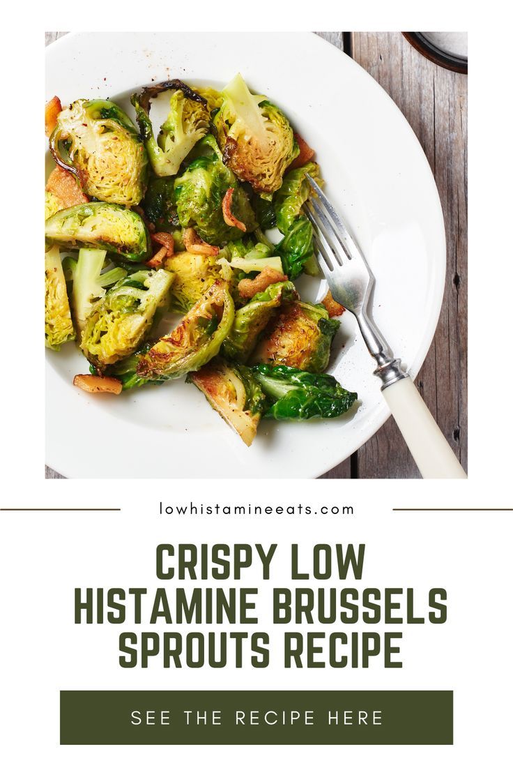 crispy low histamine brussel sprouts recipe on a white plate