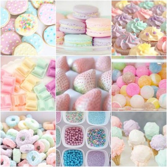 there are many different types of donuts in this collage, including one with pastel colors and the other with sprinkles