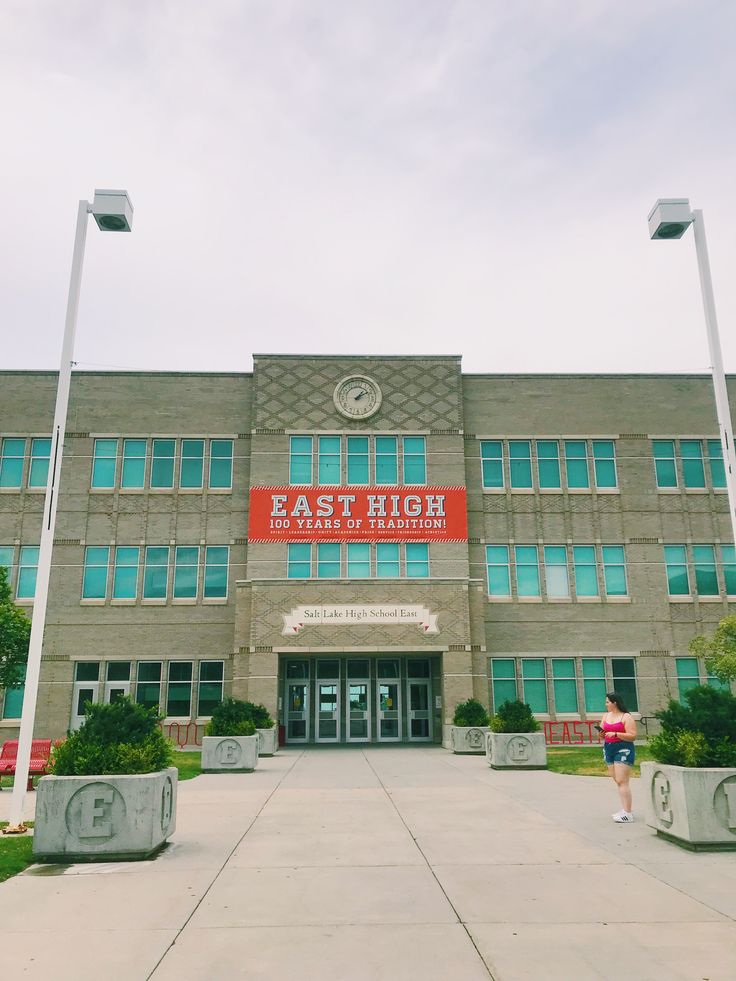 the front entrance to an east high school