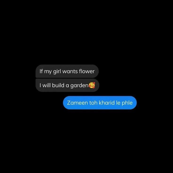 two texts are shown in the dark, one is reading'if my girl wants flower i will build a garden '