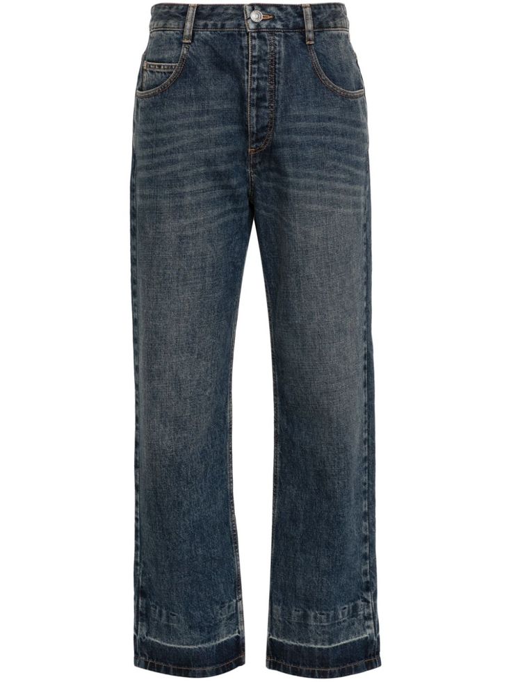 blue cotton denim dark wash belt loops classic five pockets logo patch to the rear straight leg front button and zip fastening Isabel Marant Etoile, Isabel Marant, Straight Jeans, Patch Logo, Straight Leg Jeans, Straight Leg, ? Logo, Blue, Clothes