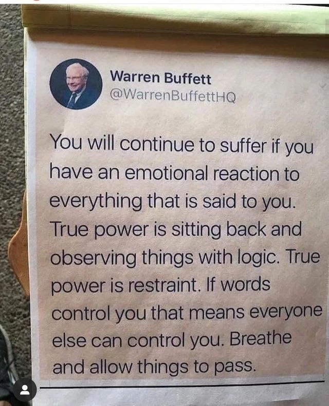 a sign that is posted on the side of a door saying, you will continue to suffer if you have an emotion reaction to everything