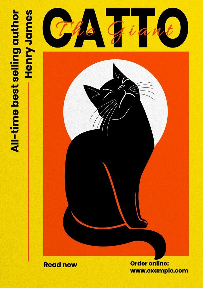 a black cat is sitting in front of an orange and yellow background with the words catstuff on it