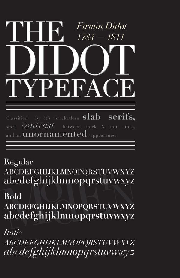 an old fashioned typeface is shown in black and white, with the words'the didot typeface '