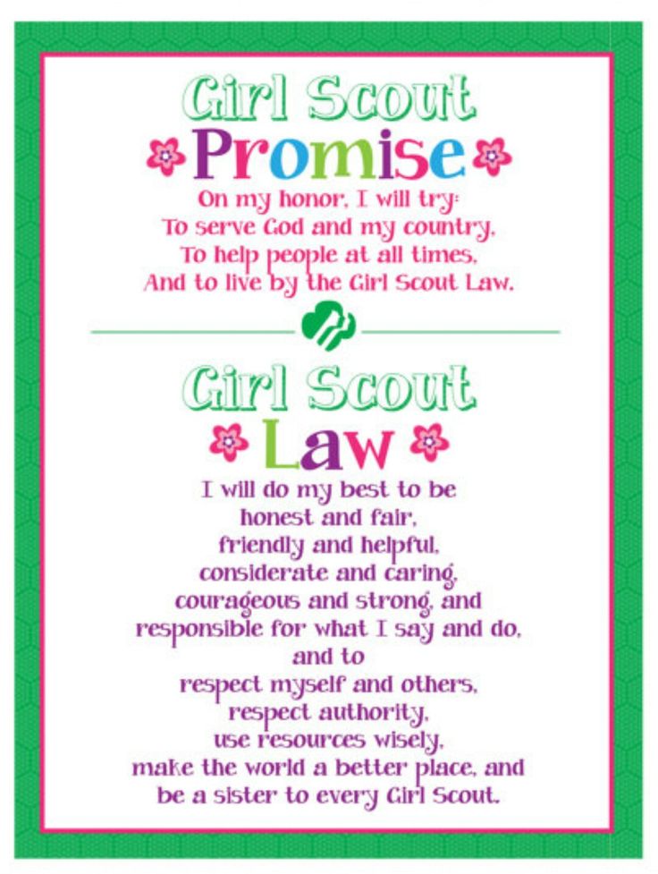 the girl scout's poem is shown in pink and green