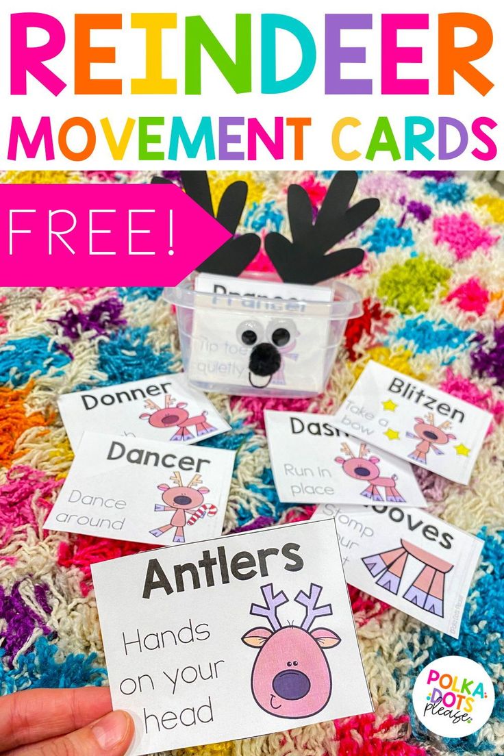 reindeer movement cards with free printables