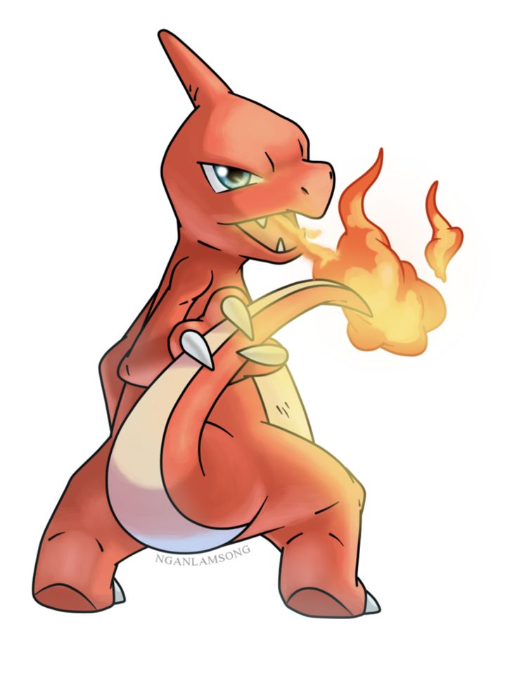 a drawing of a cartoon character with fire coming out of his mouth and holding onto the tail