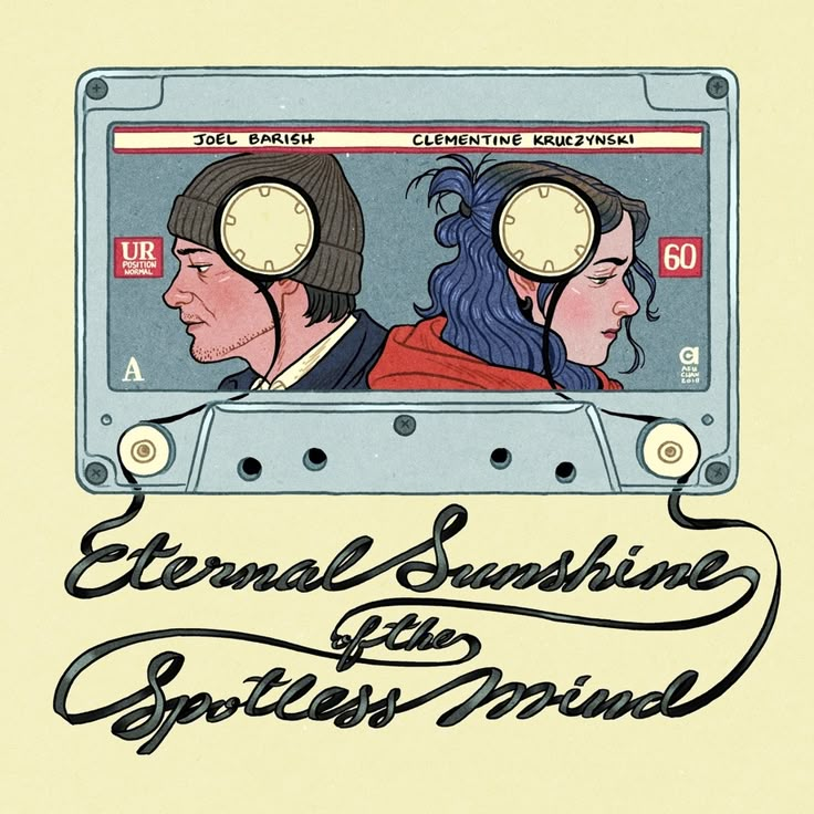 an image of two people wearing headphones on top of a cassette player with the words eternal sunshine and spoils mind