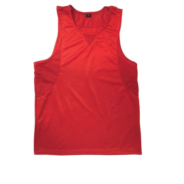 a red tank top is shown against a white background and has no image on it