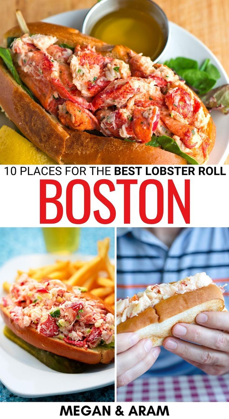 the boston lobster sandwich is shown in three different photos with text that reads 10 places for the best lobster roll