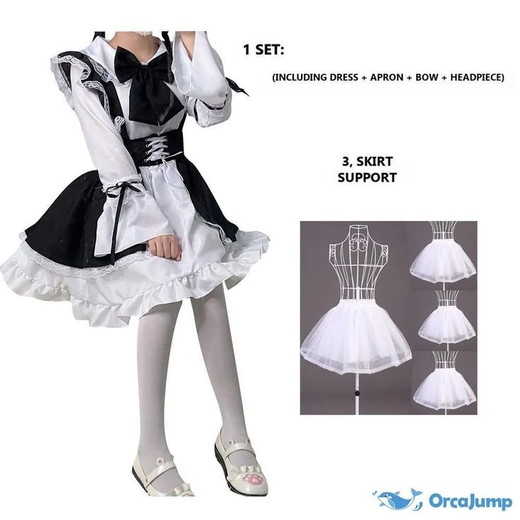 Orcajump - Black and white long-sleeved gothic wind maid Lolita foreign female big brother dress pseudo - Final Sale Long Sleeve Harajuku Dress For Cosplay, White Fitted Cosplay Costume For Costume Party, White Fitted Cosplay Dress, White Fitted Dress For Cosplay, White Fitted Harajuku Dress, Fitted White Harajuku Dress, Fitted Cosplay Costume With Ruffles For Halloween, White Long Sleeve Cosplay Dresses, White Fitted Dress For Cosplay Events