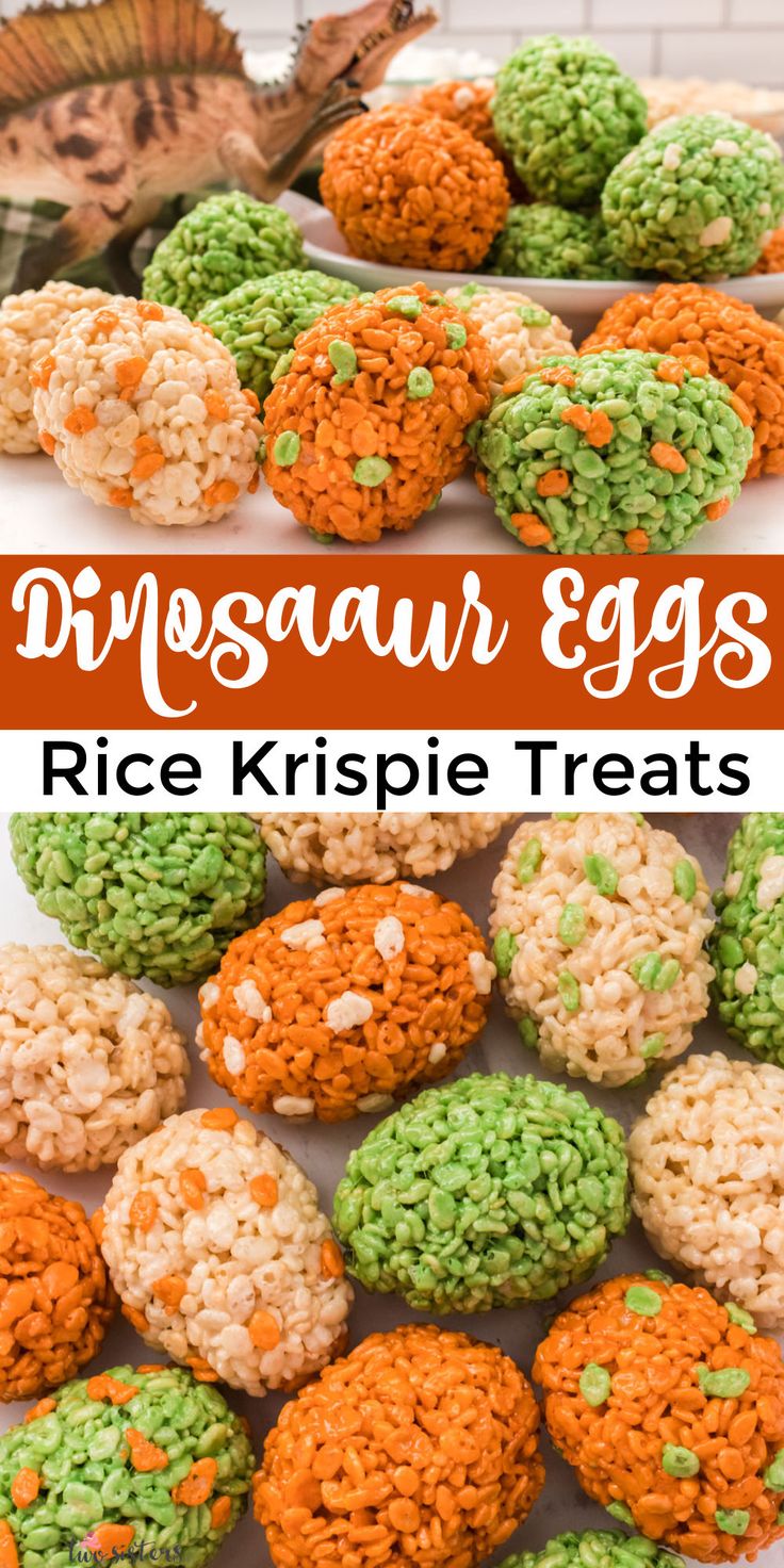 rice krispie treats are decorated with sprinkles to look like eggs and carrots