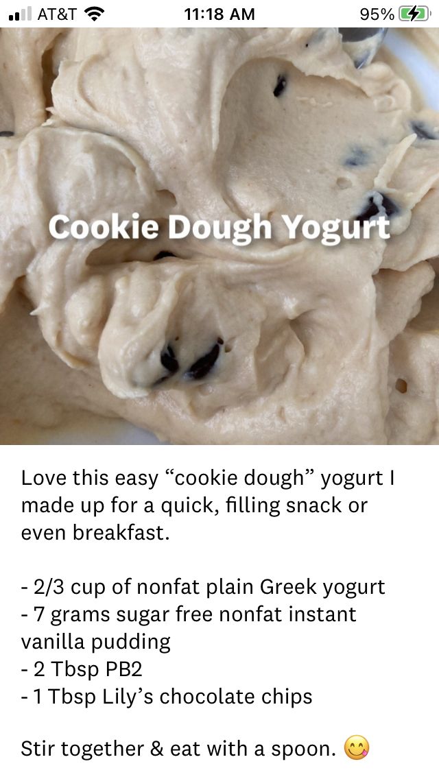 the recipe for cookie dough yogurt is shown in this screenshot from an iphone