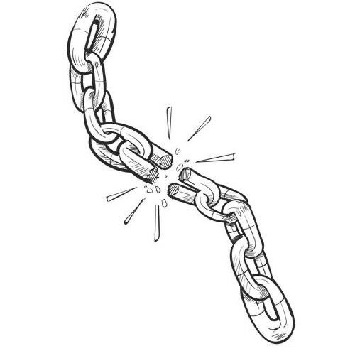 a drawing of a chain that has been chained to the ground with a bolt in it