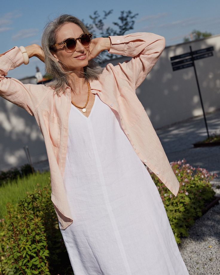 Long-sleeved linen shirt CALPE in Light pink - MagicLinen Wrinkled Clothes, Light Pink Dress, White River, Shell Buttons, Summer Adventures, Clothing Care, Linen Clothes, Linen Dress, Linen Shirt