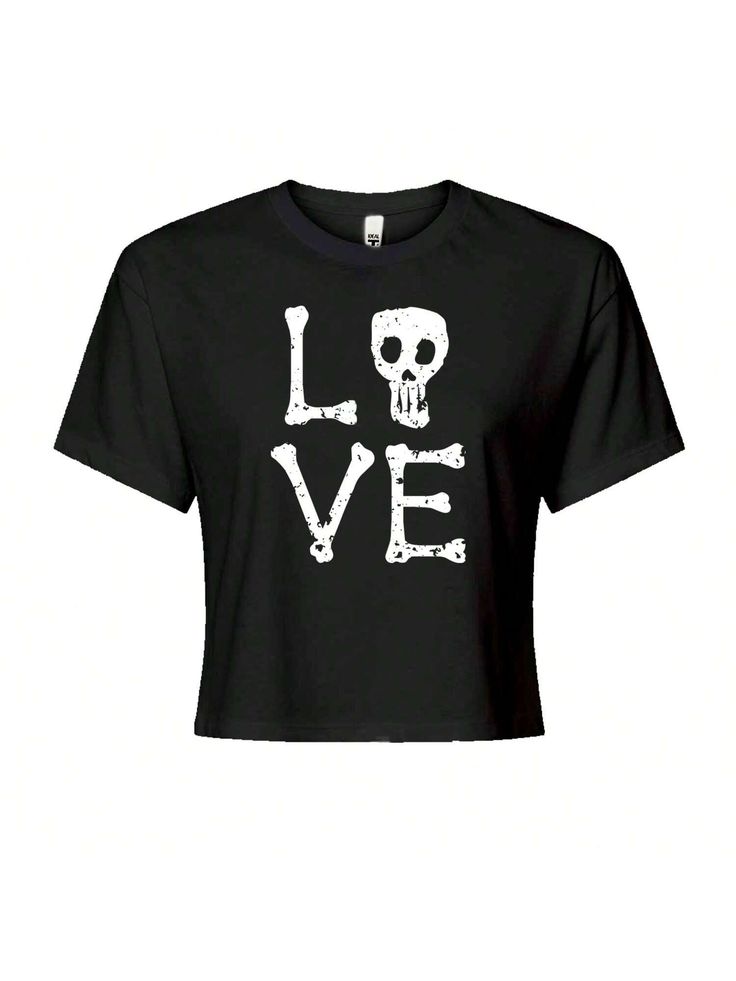 Unique 'Love' graphic featuring bone-shaped letters and a skull for the 'O', perfect for adding an edgy twist to your casual style or Halloween wardrobe. Express your love for the unconventional with this bold design that merges gothic aesthetics and playful creativity in one standout graphic.



Our cropped t-shirt features a crewneck and short sleeves, to create a sexy look. A mix of Cotton and Polyester gives it just enough stretch for a comfortable fit

Printed by hand and designed in the U.S.A. using top quality garments for comfort and style. We use state of the art equipment to ensure vibrant colors and lasting durability on every piece of clothing apparel we sell

Recommended Care Instructions - Machine wash cold, inside out, with like colors. Only non-chlorine bleach. Tumble dry m Love Skeleton, Skeleton Bones, Tie Dye Women, Art Equipment, A Skull, Cropped T Shirt, Crop Tshirt, Bold Design, Clothing Apparel