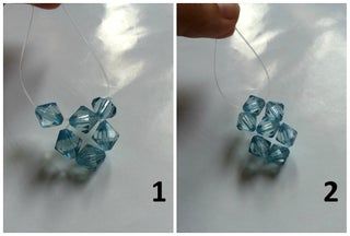 three pictures showing how to make bead earrings