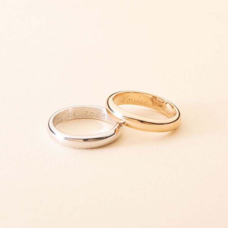 This classic Personalised Band Ring is a symbol of the eternal nature of love. Choose your preferred metal and a personalised engraved message known only to you on the inside.18K Champagne Gold Plated, 925 Sterling Silver or 18K Rose Gold PlatedHand engraved in our Paris workshopSent with love in a complimentary gift boxAny slight variations in lettering depth, spacing and alignment from the examples shown are part of the aesthetic and originality of the piece Promise Sterling Silver Engraved Ring, Promise Sterling Silver Ring With Engraved Text, Sterling Silver Promise Ring With Engraved Text, Luxury Rose Gold Engraved Promise Ring, Engraved White Gold Stackable Rings For Wedding, Engraved Stackable Rings In White Gold For Wedding, Elegant Engraved Couple Rings For Promise, Elegant Polished Promise Engraved Ring, Rose Gold Sterling Silver Engraved Ring Hallmarked