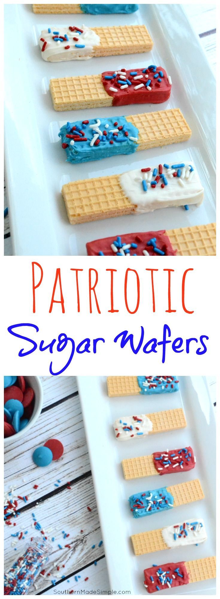 patriotic sugar wafers with red, white and blue sprinkles on them