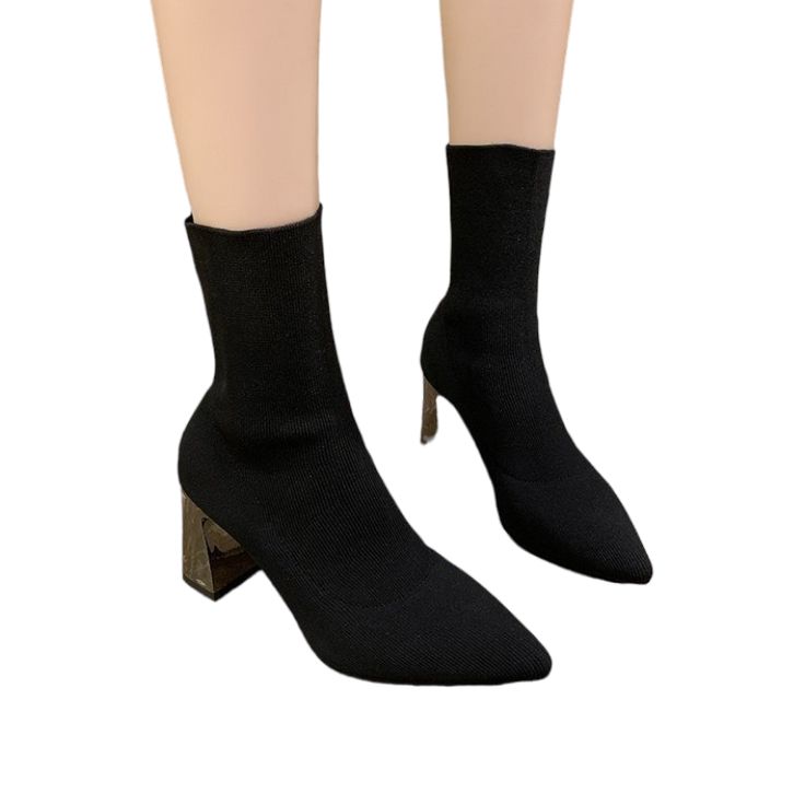 For any event, these chic and cozy ankle-high heels are ideal! They have a side zipper for simple on and off and a Chelsea boot design. They are ideal for standing and walking for extended periods of time because of the low heel and cushioned insole. These Heeled Chelsea Boots - Ankle High are a terrific option whether you're getting dressed up for a night out or just doing errands! Features: Shaft Material: Stretch Fabric Outsole Material: Rubber Upper Material: knitting Insole Material: Latex Winter High Heel Boots With Padded Ankle, Winter Ankle-high Heeled Boots With Reinforced Heel, Ankle-high Heeled Boots With Padded Ankle For Winter, Trendy Winter Heeled Boots With Padded Heel, Trendy Winter Boots With Padded Heel, Winter Boots With Padded Ankle And High Heel, Chic Low Heel Winter Booties, Winter Low Heel Shoes With Stacked Heel, Fall Heeled Boots With Padded Ankle And Medium Width