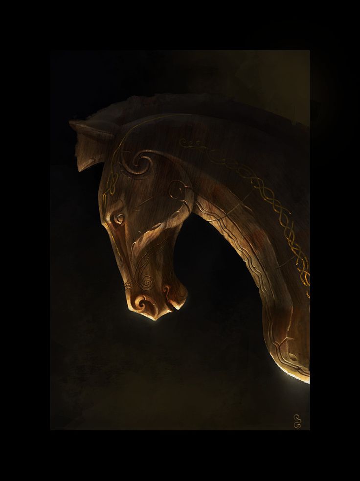 an artistic painting of a horse's head in the dark