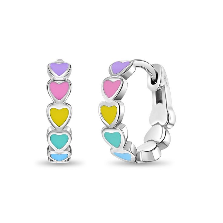 A lovely pair of hoop earrings beautifully designed with a fun and vibrant enamel heart detailing that will make your little girl instantly smile. This beautiful enamel heart huggie hoops feature a beautiful enamel colors to show off the small hearts in a fun and unique way. These beautiful hinged hoops are crafted from a 925 sterling silver, so it is safe and comfortable for young girls. Packed in a cute gift box for easy gifting. Earrings For Kids, Jewelry Heart, Cute Gift Boxes, Kids Earrings, Huggie Earrings, Framed Gifts, Small Heart, Girls Earrings, Kids Jewelry