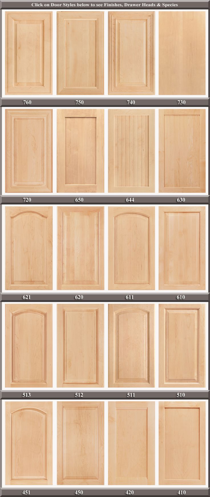 the different types and sizes of wooden doors for kitchen cabinets, including one with an open door