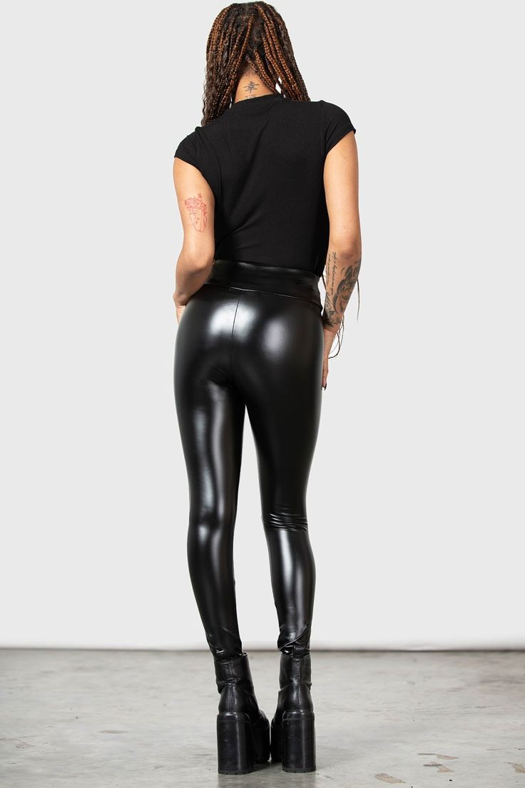 SEE THROUGH YOU.- Stretch faux leather fabric.- Statement contrasting design.- Elasticated waistband.- High waist.- Full length.- Fitted.with KILLSTAR branding, Fabric 1: 96% Polyester 4% Elastane. Coating: Polyurethane.Do not wash / Do not bleach / Do not tumble dry / Do not iron / Wipe outer surface with a cloth. Imported. High Waist Black Polyurethane Leggings, High-waisted Black Faux Leather Leggings, Black Tight Full-length Leather Pants, Black High-waisted Faux Leather Leggings, Black High Stretch Full Length Leather Pants, High Waist Polyurethane Leggings For Work, Stretch High-waisted Faux Leather Leggings, Black Stretch High-waisted Leather Pants, Black High Waist Polyurethane Bottoms