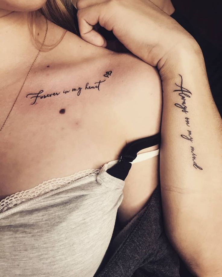 two women with tattoos on their arms and one has the words from my heart written in cursive writing