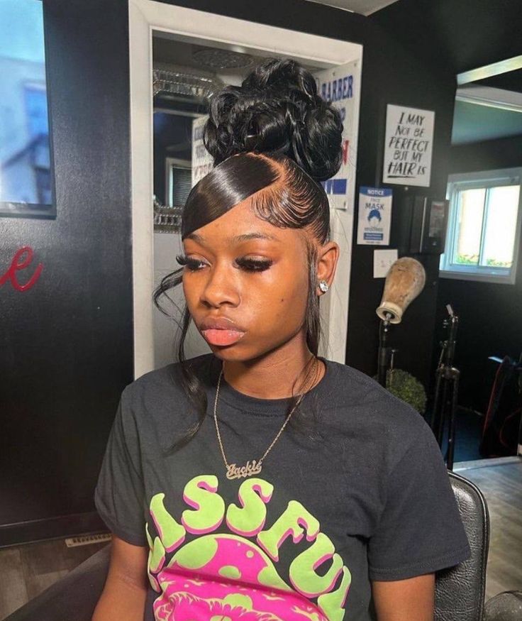 Glue In Hair Styles For Black Women, Black Homecoming Hairstyles, Birthday Hair Updo, Swoop Updo Hairstyles Black Women, Birthday Wig Hairstyles, Homecoming Hairstyles Black Hair, Cute Weave Hairstyles, Hairstyle For Short Hair, Black Women Braids