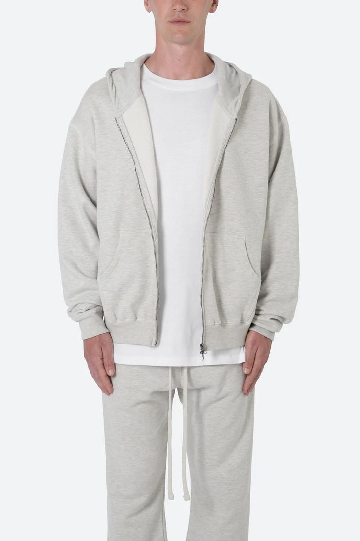 Basic Zip Up Hoodie - Grey | mnml | shop now Layered Hoodie, 140 Lbs, Fuzzy Cardigan, Denim Patches, Zip Up Sweater, Denim Flares, Metal Zipper, Zip Up Hoodie, Grey Hoodie