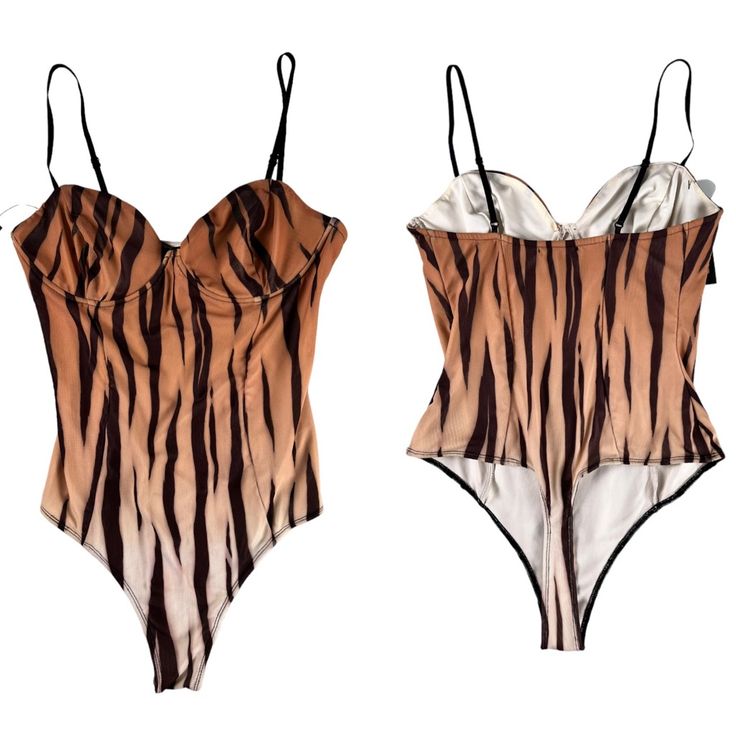 Animal Print Bodysuit By Afrm Size Small. Adjustable Spaghetti Straps, Underwire Bust. Tiger Print Mesh. New With Tags Measurements Approximate Laying Flat Style Aer002844 Tiger A20 Cheap Cartoon Print Bodysuit For Playwear, Cheap Fitted Cartoon Print Bodysuit, Tiger Costume Pattern, Women Tiger Costume, Tiger Halloween Costume Women, Tiger Costume Women, Tiger Print Outfits, Tiger Outfit, Tiger Halloween Costume