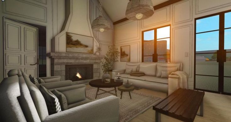 Bloxburg Bloxburg Cabin Living Room, Cozy Bloxburg Living Room, Bloxburg Lighting Ideas, Bloxburg Chandelier, Mood Station Bloxburg, Bloxburg Library Ideas, Bloxburg Realistic Bedroom, Bloxburg Decor Decals, Bloxburg Foyer Ideas