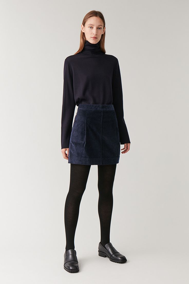 CORDUROY MINI SKIRT - navy - Skirts - COS US Navy Skirt Outfit, Corduroy Skirt Outfit, Corduroy Mini Skirt, Winter Skirt Outfit, Navy Skirt, Celebrity Red Carpet, Corduroy Skirt, Skirt Outfit, Skirt Outfits