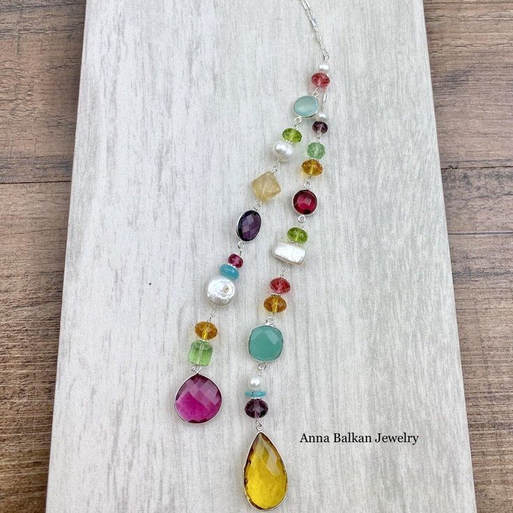 Colorful Summer Lariat Necklace - Anna Balkan Chip Jewelry, Jewelry 2023, Stick Earrings, Colorful Life, Come Undone, Aqua Chalcedony, Fun Summer, Lariat Necklace, Other Colors