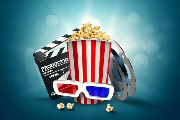 an image of popcorn and 3d glasses