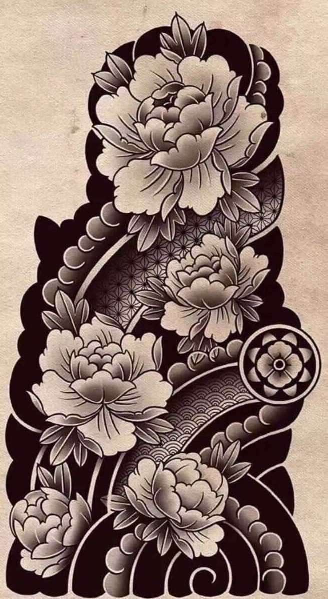 an old fashioned tattoo design with flowers on the upper half and lower half of the arm