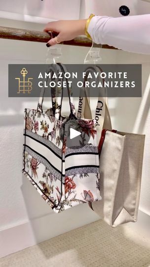 the amazon favorite closet organizer is hanging from a rail with two bags on it and text overlay that reads, amazon favorite closet organizer