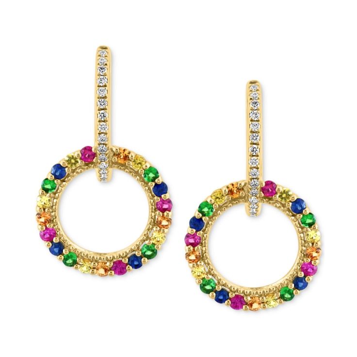 in stock Multi Sapphire, Circle Diamond, Back Jewelry, Rainbow Earrings, Green Earrings, Fine Jewellery Earrings, Gold Plated Sterling Silver, Jewelry Watches, Gold Plate