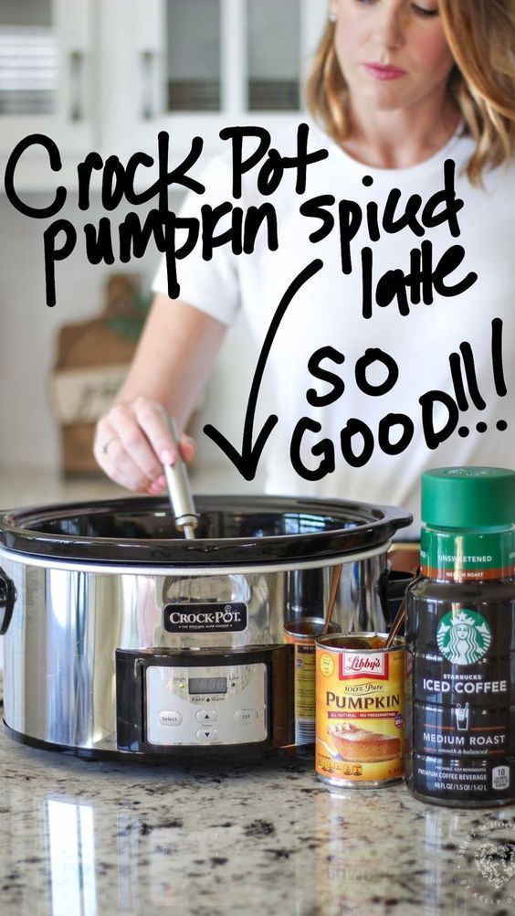 a woman is cooking in an electric pressure cooker with the words crock pot pumpkin spice next to it