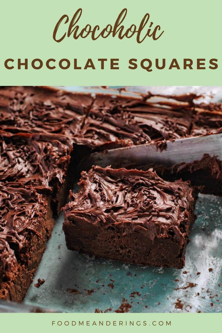 chocolate squares are cut into pieces and placed on top of each other with the words, chocolate squares