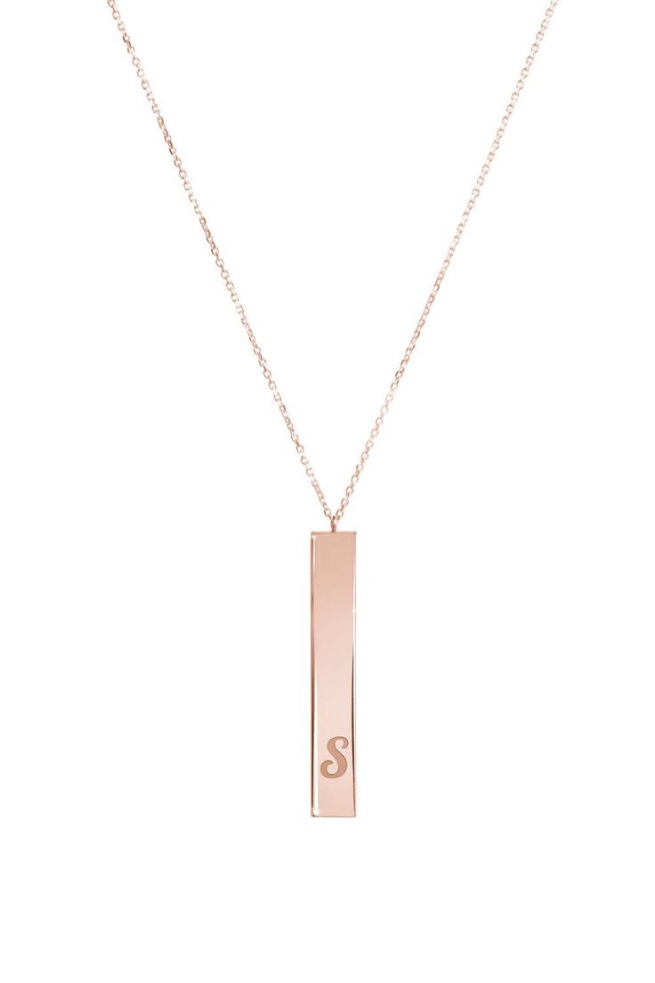 "\"Initials or names engraved on a minimal gold bar, are always a thoughtful gift or a unique piece of jewelry for you! Personalized and classy. This bar is made with love especially for you. If that special day is coming up, surprise your bridesmaids! After all, they are your best friends.\" --Fairy Goldcharm ♥♥ CUSTOMIZATION ---> Available in three colors of gold. ---> Available with a chain or as a simple pendant. ---> Don't forget to include the initial you wish engraved. ---> Bo Minimalist Rose Gold Necklace With Engraving Option, Minimalist Gold Name Necklace With Engraving Option, Minimalist Engraved Yellow Gold Bar Necklace, Minimalist Rectangular Pendant Necklace With Engraved Text, Minimalist Laser Engraved Rectangular Necklace, Minimalist Rectangular Laser Engraved Necklace, Classic Gold Engraved Bar Necklace, Classic Gold Bar Necklace Engraved, Classic Engraved Bar Necklace As Gift