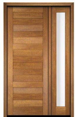 a wooden door with glass panels and sidelights