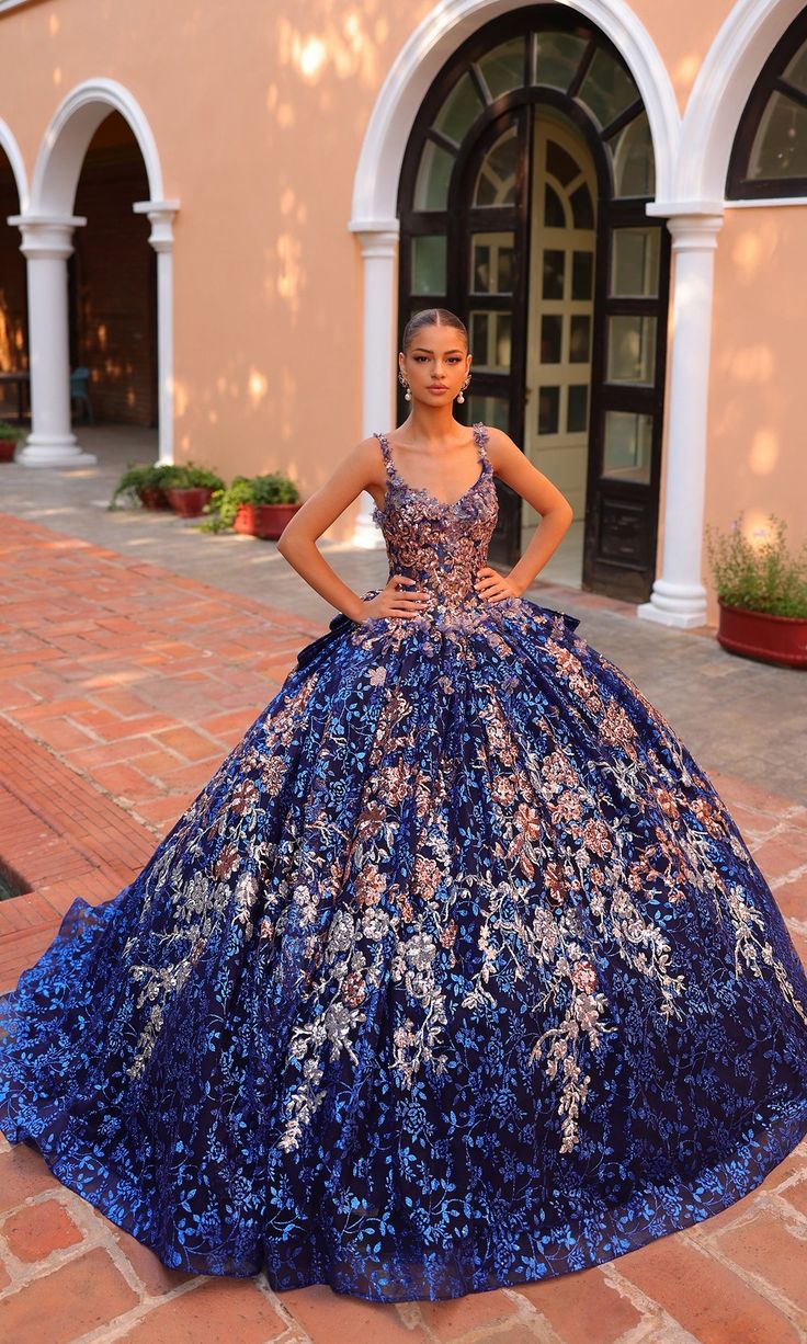 Floral embroidered quinceanera ball gown with long sleeves. Quinceanera Collection, Cape Sleeve Dress, Debutante Ball, Quince Dress, Detachable Sleeves, Quinceanera Dress, Designer Prom Dresses, Glitter Print, Cape Sleeves