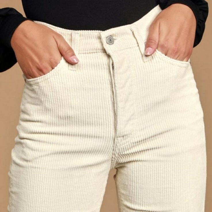 Levis Cream Corduroy Pants In Size 32 Waist, Length 29. High Rise Corduroy Jeans For Spring, High-rise Corduroy Jeans For Spring, Corduroy Jeans For Spring, Spring Corduroy Jeans, Spring Corduroy Straight Pants, Spring Straight Corduroy Pants, Spring High-waisted Corduroy Pants, Levi's Straight Leg Pants For Spring, Straight Leg Corduroy Pants For Spring