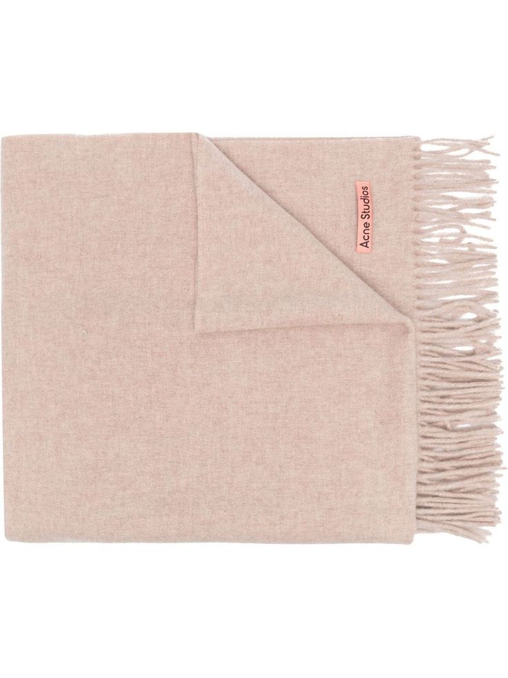 logo-patch frayed-edge scarf from ACNE STUDIOS featuring beige, wool, knitted construction, logo patch to the front and frayed edge. Conscious: This item is certified to high animal welfare standards, ensuring that no animals have been subjected to any unnecessary harm and that there is traceability in the supply chain.. Acne Studios Blanket, Acne Scarf, Acne Studios Canada Scarf, Blue Acne Studios Scarf, Acne Studios Mohair Scarf, Edge Scarf, Drop Shoulder Hoodie, Face Patches, Acne Shop