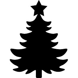 a black and white silhouette of a christmas tree with three stars on it's top